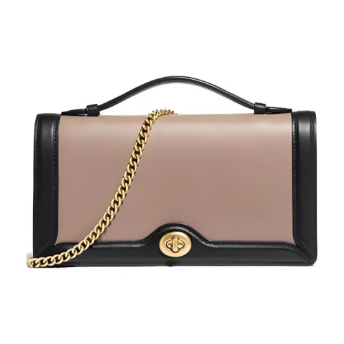 COACH Riley Кожа Маленькая Квадратная Сумка Сумка Сумка через плечо Сумка через плечо Мини Женская Черная с Молочно-чайным