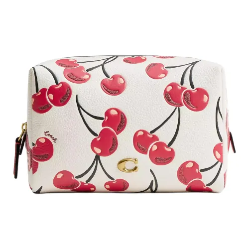 COACH Полированный Галька Кожа Путешествие Мешок для хранения Trumpets Женские Белый Красный