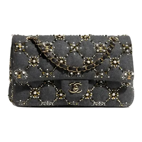 CHANEL Classic Flap CF Шерсть Сумка с клапаном Сумка через плечо Женская Серый