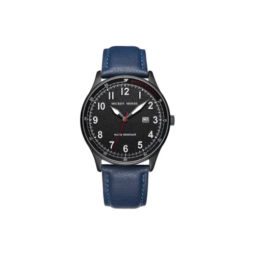 Disney Mickey Series Кварцевый механизм Кожаный ремешок Часы Мужские Черный циферблат