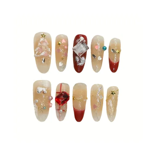 XIAMEIYU Линия 3D-эффект Рождество Ручная работа Искусственный Ногтик Миндаль Длинный 30MM