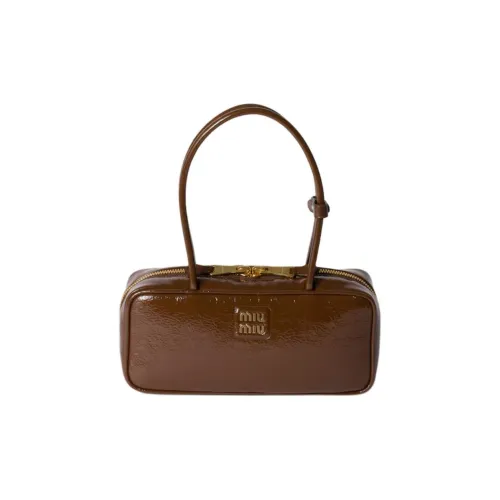 MIU MIU Naplak Лакированная поверхность Овчина Сумка Женские Коричневый