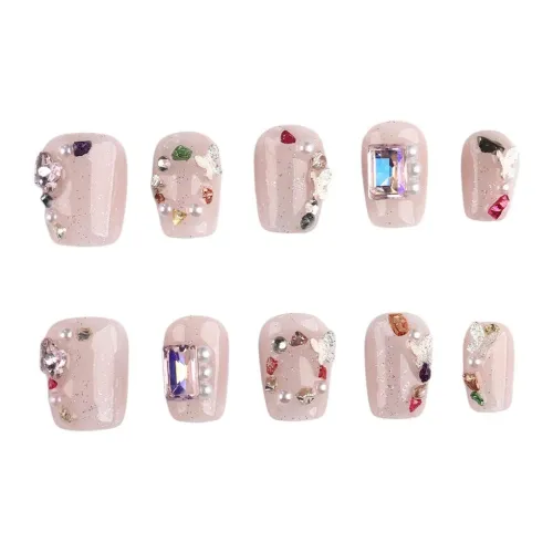 Song Biography Многоцветный Сверкающий страз Элегантность Nail Art Розовый Кошачий глаз 15mm Короткий LADDER