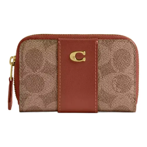 COACH Покрытый холст Картхолдер Мини Женские Коричневый с Карамель