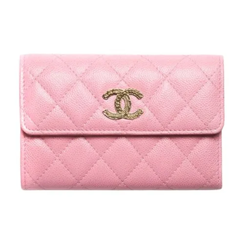 CHANEL 22K Осень и Зима С рельефом Тисненый Икорный Телячья кожа с Золотой металл Кошелек Женские Светло-розовый Красный