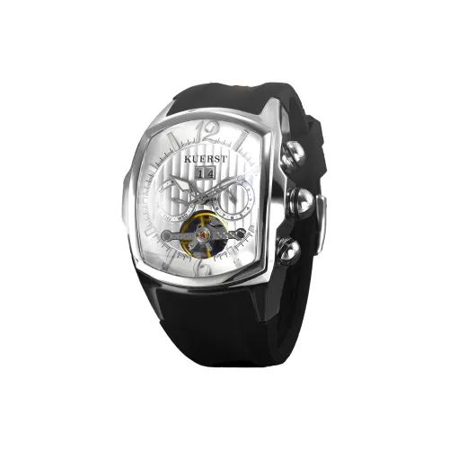 KUERST Автоматический Механический Механизм Резиновый Ремешок Часы Мужские Черный Циферблат