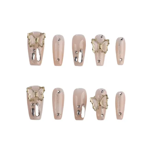 Song Biography Нежно-розовый 3D-эффект Бабочка Мода Премиум Белый Улучшение Наращивание Ногтей 25 мм Средний ЛАДДЕР