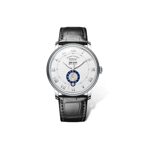 BORMAN Механический механизм кожаный ремешок часы для мужчин белый циферблат