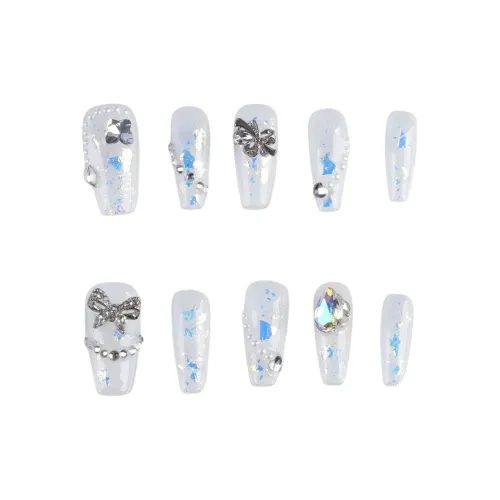 Song Biography Mature LADY Стиль Синий Кошачий глаз Сверкающий страз Elegance Brightening False Nail Средний LADDER 25мм