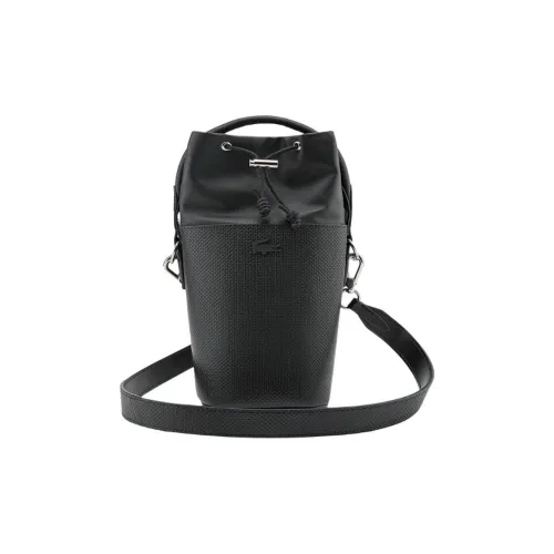 LACOSTE Корова Кожа Ведрообразная Сумка Сумка через плечо Сумка среднего размера Женская Черная