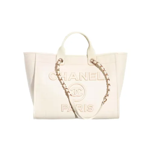 CHANEL Телячья кожа Тоут Сумка Сумка для покупок Сумка Большая Женская Белая