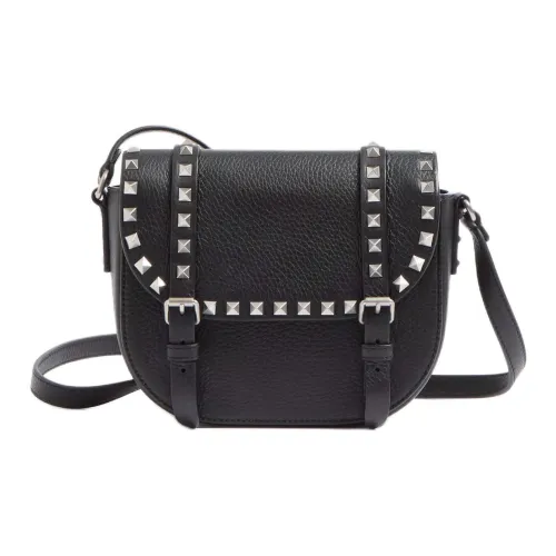 Valentino Rockstud Крупнозернистая текстура Телячья кожа Сумка через плечо Сумка на плечо Маленькая Женская Черная
