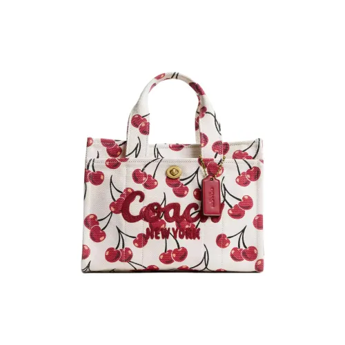 COACH Cargo Холщовая Сумка Тоут Сумка Сумка для покупок Сумка среднего размера Женская Белая и Красная