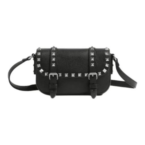 Valentino Rockstud Крупнозернистая текстура Телячья кожа Сумка через плечо Сумка на плечо Мини Унисекс Черный