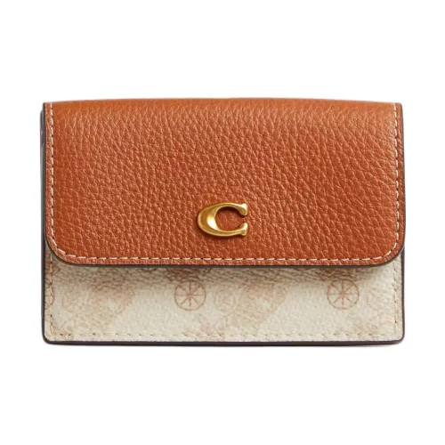 COACH Покрытый холст Кошелек Мини Женский Мел Серо-коричневый