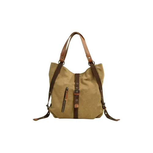 TTaG．baG Canvas Leather Shoulder Bag Standard Unisex Khaki Dark Gray ТТaG．baG Холст Кожа Плечевая Сумка Стандартная Унисекс Хаки Темно-Серый