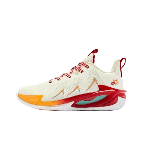 QIAODAN Противоскользящие Устойчивые к износу Низкие Баскетбольные Кроссовки для Детей Бежево-Красные Подростковые