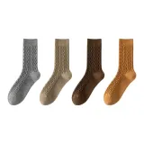 Осенние и зимние универсальные носки с полосами, цветовая комбинация ① (серый + хаки + кофейный + желтый)