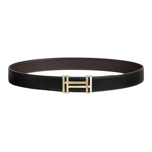 HERMES Кожаные ремни Мужской Черный Ebeena Ширина 3,2 см