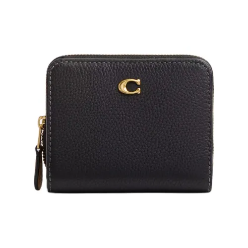 COACH BILLFOLD Litchi Grain Leather Wallet Mini Women's Black