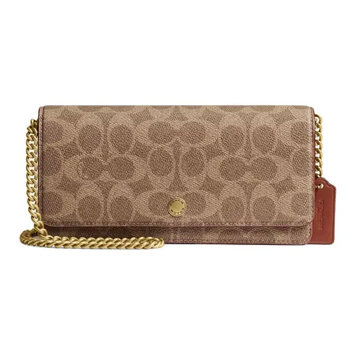 COACH Покрытый холст Кошелек Маленький Женский Коричневый с Карамелью