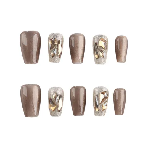 Song Biography Стиль Майярд Коричневая кошка Сверкающий страз Элегантность Nail Art 20 мм Короткий LADDER