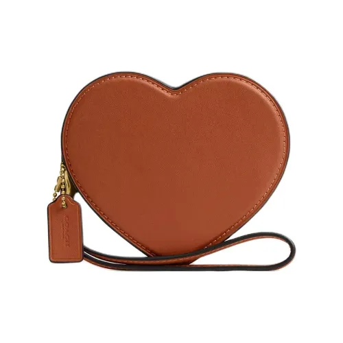 COACH Сердце Кожа Мелочь Кошелек Маленький Женские Полированный Амбер