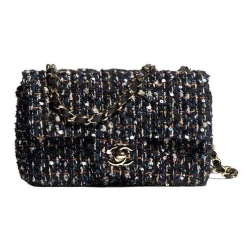 CHANEL Блестящий Твид Сумка через плечо Женская Морской Синий Многоцветный