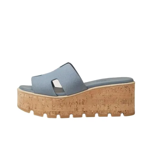 HERMES Eze Rubber Slide Тапочки 6,6 см Женские Синие
