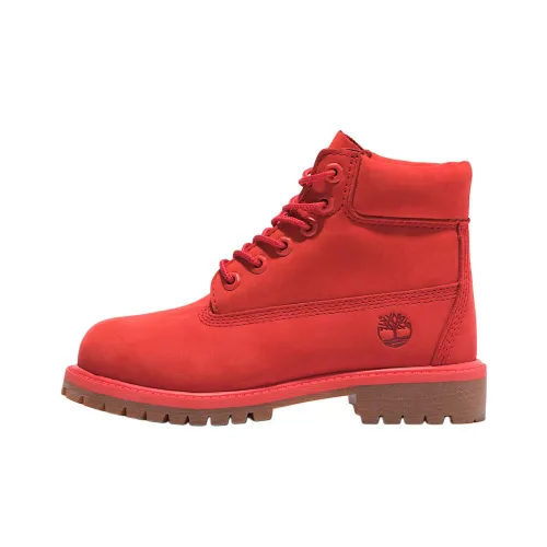 Timberland Премиум Детские кожаные сапоги, красного цвета, для школьного возраста