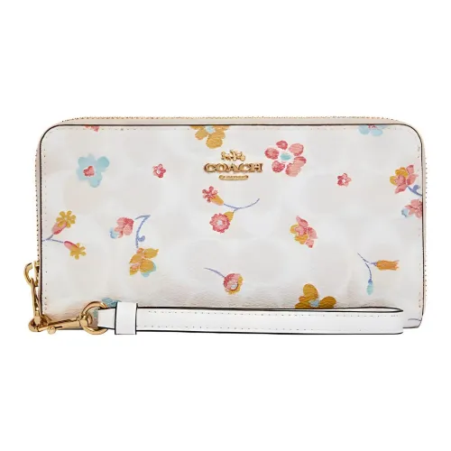 COACH Zip Around Покрытый холст и гладкая кожа Кошелек Женский Белый