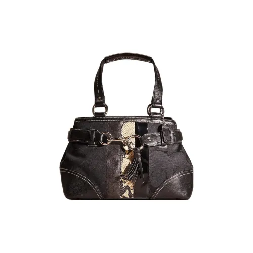 COACH Hamptons Холст и Кожаная Сумка-Тот Сумка для покупок Сумка среднего размера Женская Черная