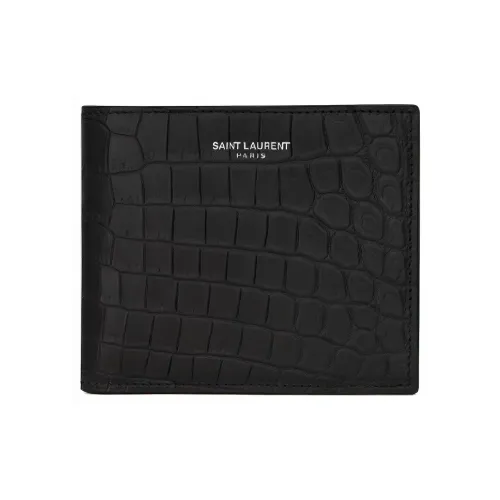 SAINT LAURENT YSL Крокодил Тисненая кожа Укороченный Двойной складной кошелек Мужской Черный
