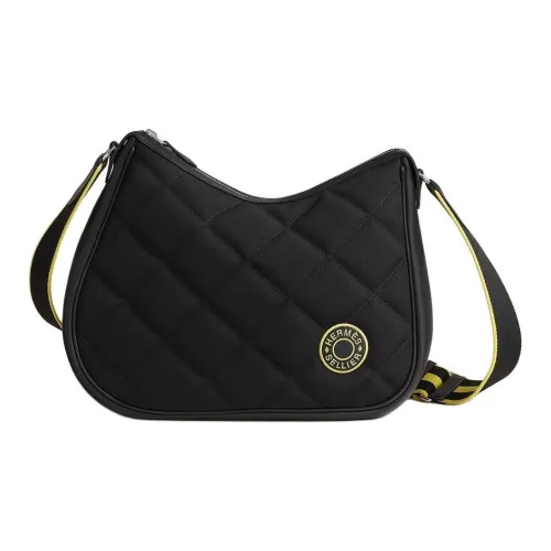 HERMES Woolycot Холст Swift Кожа Сумка через плечо Женская Черный и Неоново-зеленый