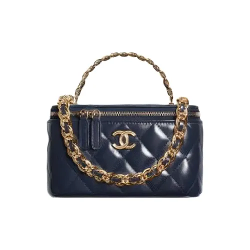 CHANEL Масляный воск Овчина Коробка Косметичка Сумка через плечо Сумка через плечо Клатч Женский Темно-синий