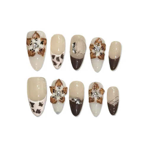 XIAMEIYU 3D-эффект Ледяной кристалл Цветочный дизайн Ручной работы Осветляющий Фальшивый ногтик Овал MID Длина 25 мм