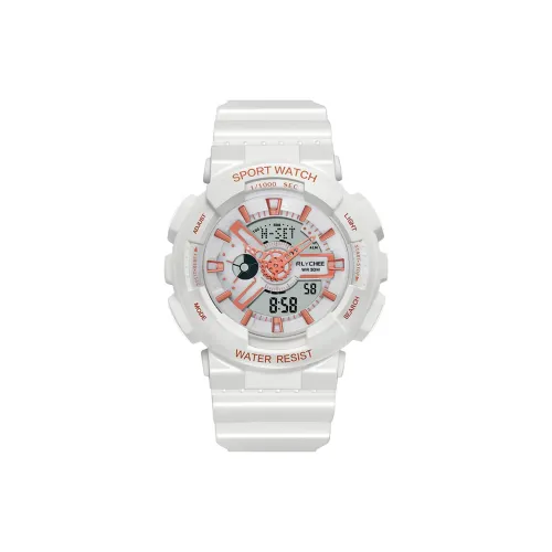 Rlychee Многофункциональный Спортивный Водонепроницаемый Светящийся в темноте Электронный + Кварцевый механизм Смольный ремешок Часы Унисекс Белый циферблат