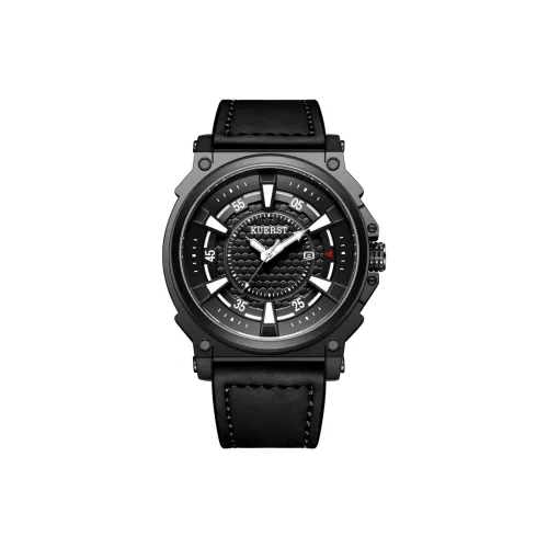 KUERST Кварцевый механизм кожаный ремешок мужские часы черный циферблат