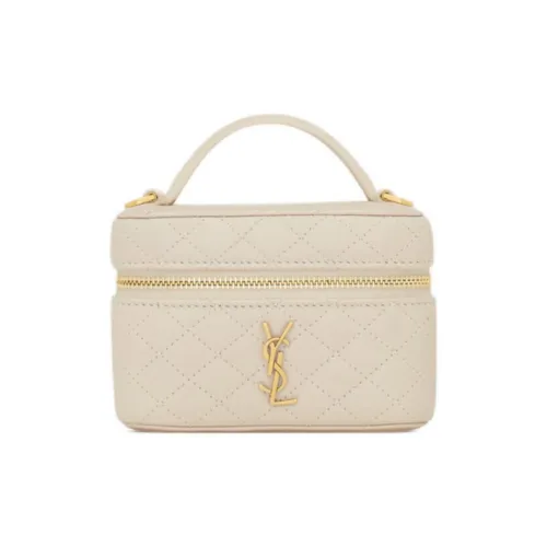 SAINT LAURENT Gaby Sheepskin One Shoulder Crossbody Portable Makeup Bag Women's Vintage White SAINT LAURENT Gaby Овчина Одно плечо Через плечо Портативный Косметичка Женская Винтажный Белый