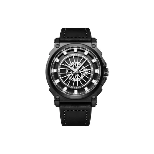KUERST Кварцевый механизм кожаный ремешок мужские часы черный циферблат