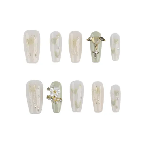 GECHUAN Минималистский стиль мода Кошачий глаз Осветляющий Сверкающий страз Свежий зеленый False Nail