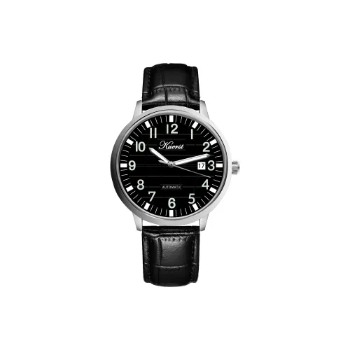 KUERST Автоматический Механический Механизм Коровья Кожа Ремешок Часы Мужские Белый Циферблат