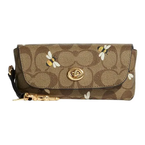 COACH Чехол для очков из холста с покрытием и гладкой кожей унисекс цвет хаки