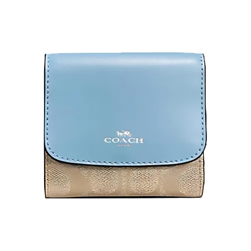 COACH Кожа Кошелек Женские Khaki Светло-Синий