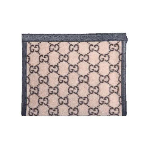 GUCCI Шерсть Пэчворк Кожа Клатч Унисекс Бежевый Черный