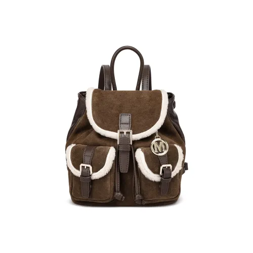 FAIRWHALE Нубук с овечьей шерстью и коровьей кожей рюкзак стандартный женский кофейный