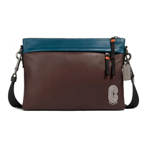 COACH Edge Коровья кожа Курьерская сумка Деловая сумка Сумка через плечо Мужская Темно-красный Эгейское море Смешанный цвет