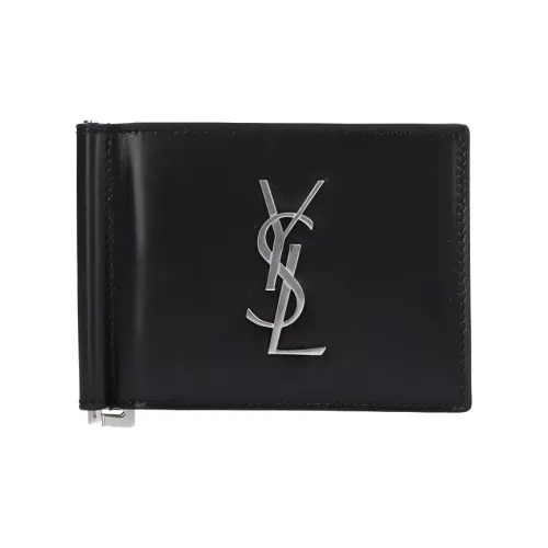 SAINT LAURENT Монограмма Гладкая Кожа Кошелек Мужской Кошелек Черный