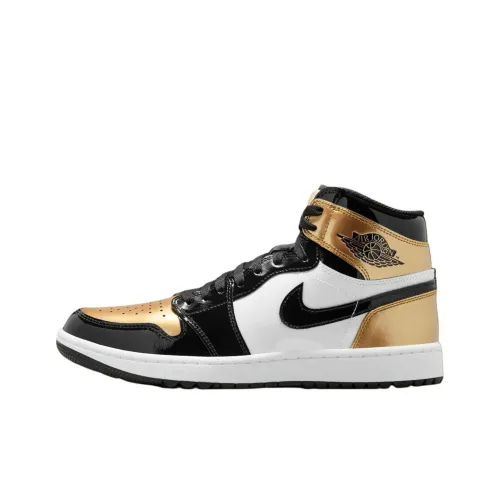 Jordan Air Jordan 1 Slip-on Устойчивый к истиранию Высокий топ Винтажные баскетбольные кроссовки Мужской Черный Белый Золото