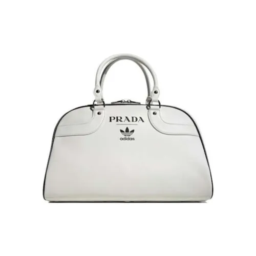 PRADA Adidas Коллаборация Телячья кожа Сумка для боулинга Сумка Женская Белая